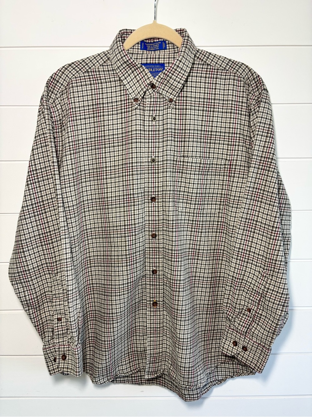 Pendleton Button-Down Plaid Shirt - Cream, Brown, Black Merino Cotton Wool blend